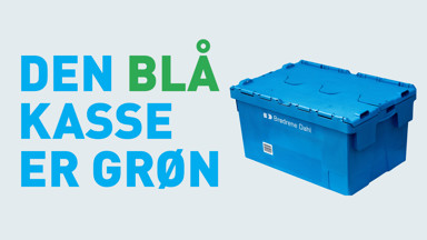 Få dine varer leveret i vores blå, genanvendelige plastkasser. Det er CO2 besparende, det reducerer affaldspap, og det er gratis.